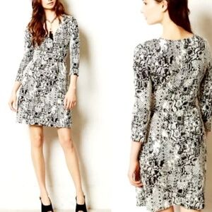 Anthropologie Snakeskin Print Stretchy Black/White Knit Midi Wrap Dress, Size S